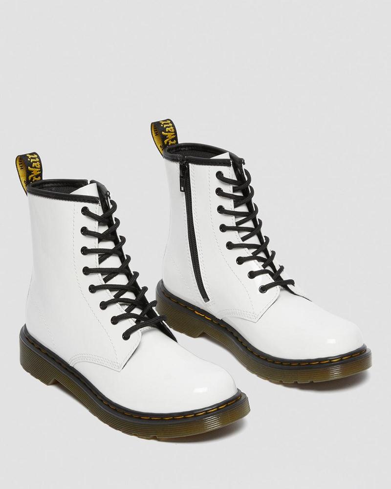 White Kids' Dr Martens Youth 1460 Patent Leather Lace Up Boots | CA 711RVD